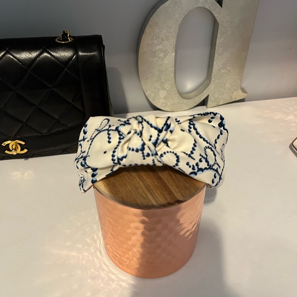 Repurposed DIOR Scarf Cream and Blue Headband - Picture 7 of 7